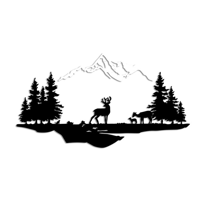 Wallity Deer And Landscape - 2 Escultura de Pared de Metal Blanco y Negro Wallity Deer And Landscape - 2 Escultura de Pared de Metal Blanco y Negro